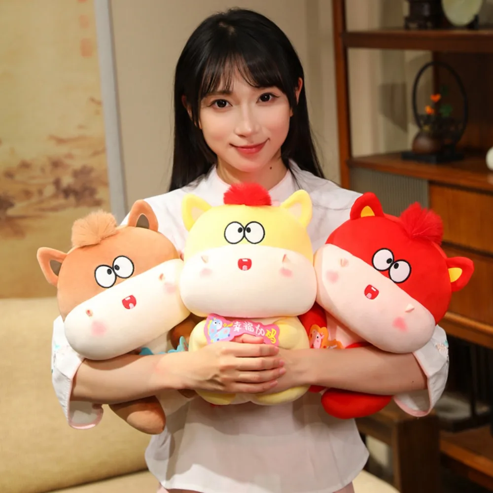 

Mane Cartoon Plush Horse Doll Chinese Style PP Cotton Zodiac Horse Doll Traditional with Blessings Cozy Horse Doll 2026 New Year