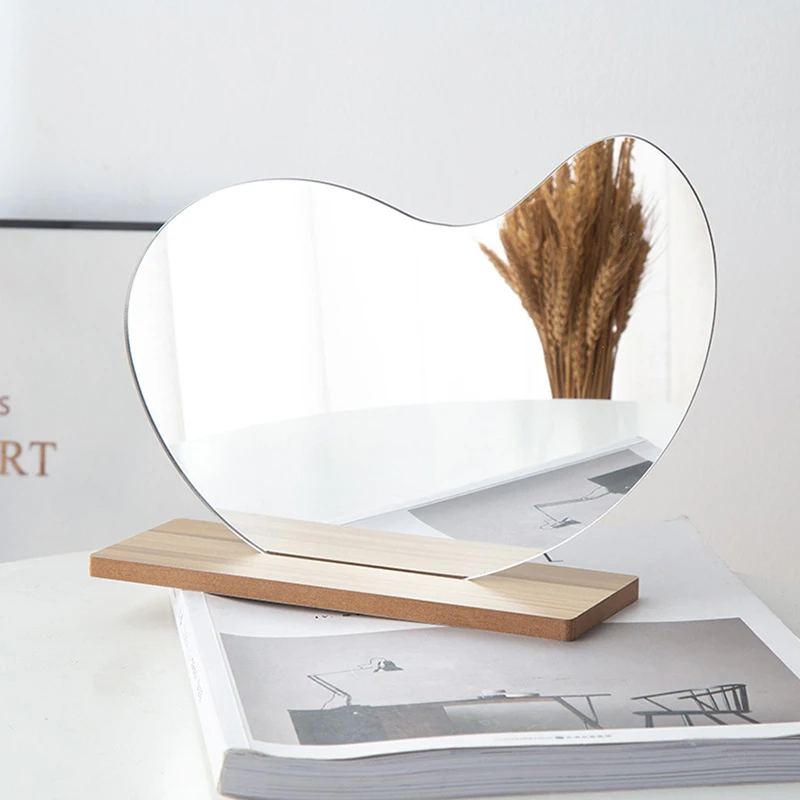 Không Đều Bàn Acrylic Gương Đế Gỗ, Bàn Trang Trí Gương Lật Số Để Bàn Gương Trang Điểm Cho Phòng Tắm