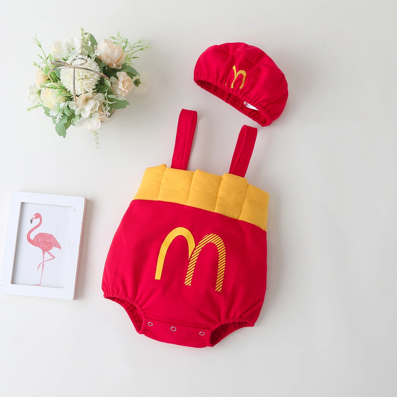 Baby summer cartoon letter M suspender with hat triangular jumpsuit