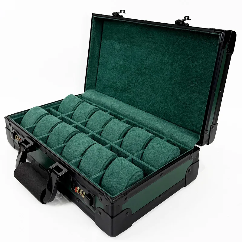 

Aluminum Alloy 12 Slots Watch Box with Password Lock Portable Watch Storage Case Travel Handheld Watches Display Case for Men