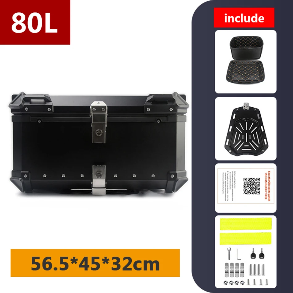 80L Motorcycle Aluminum Top Box Universal Motorcycle Tail Box Large Capacity Moto Travel Luggage Storage Rear Trunk 80L Top Case