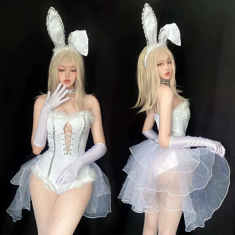 

Anime Maid Cosplay Costume Women Sexy White Bodysuit Headwear Gloves Suit Bunny Girl Cute Party Uniform Easter Costume