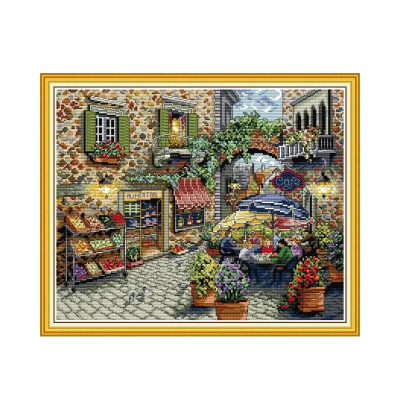 Coffee shop cross stitch kit building counted white18ct 14ct 11ct printed embroidery DIY handmade needlework craft tool decor