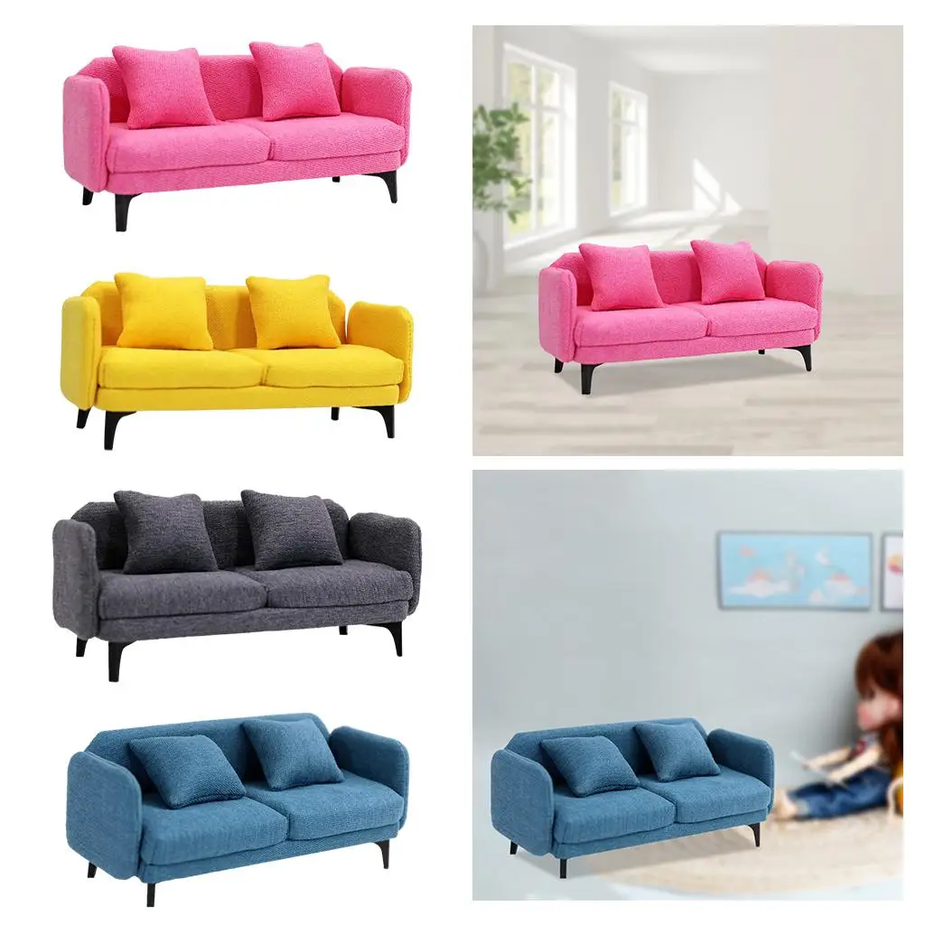 Miniaturowa sofa do domku dla lalek, podwójna sofa do domku dla lalek / zabawka do domku dla lalek w skali 1:2