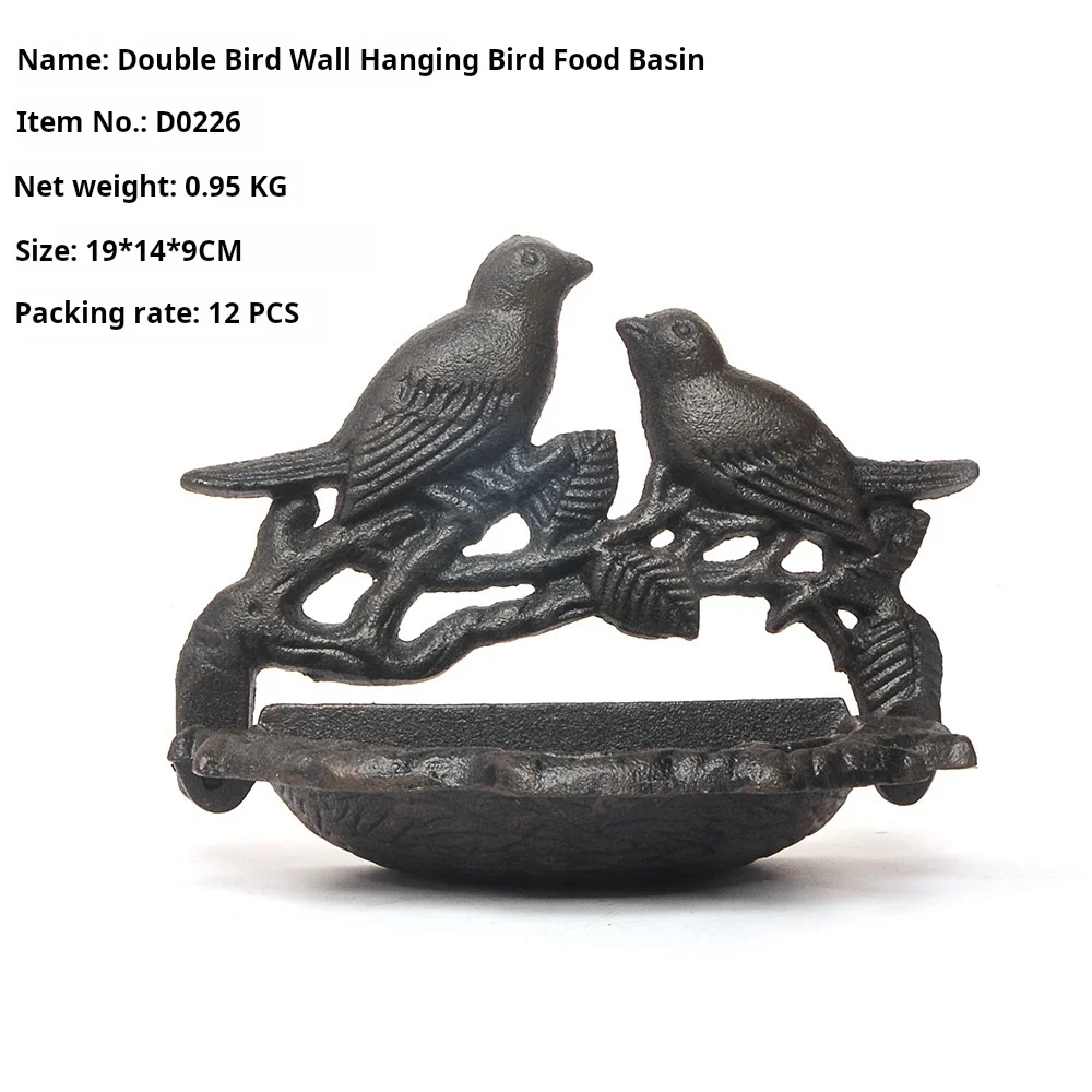 TWINBIRD-Wall-Mounted Cast Iron Bird Bowl Feeder, Outdoor Storage Pot, Garden Villa, Wall Decoration, D0226