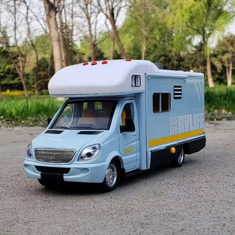 1:28 Diecast Luxury RV Recreational Vehicle Car Model Metal Toy Motorhome Camper Van Touring Car Model Sound and Light Kids Gift