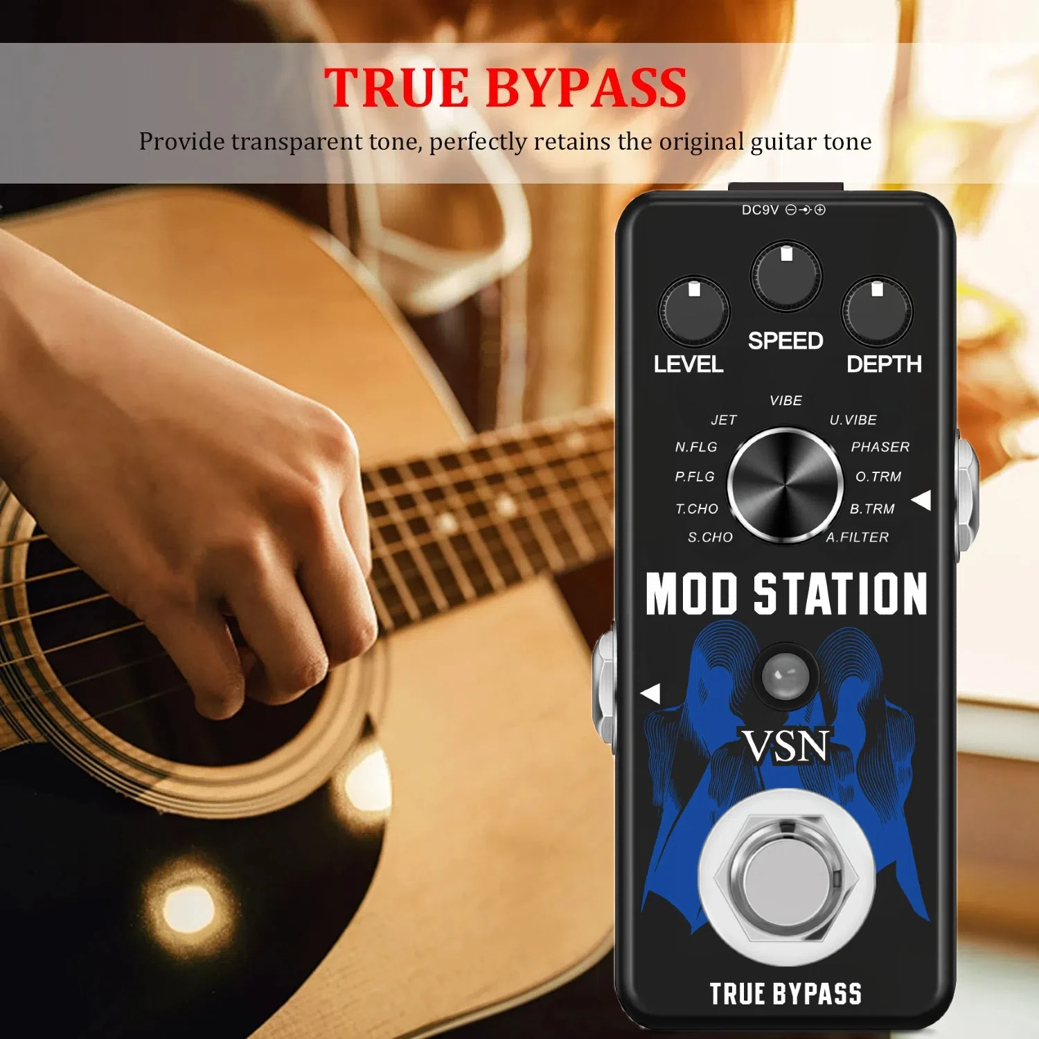 VSN Guitar Modulation Effect Pedal Digital Mod Station Combination Pedals 11 Effects of Phaser,Flanger,Chorus,Tremolo,Vibrato