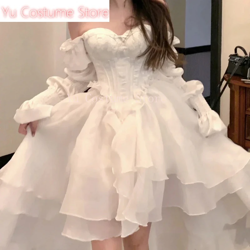 

2025 Fairy Midi Dress Women White Elegant Evening Party Dress Beach Yu Costume Spring Casual Long Sleeve Fashion Dress Korean