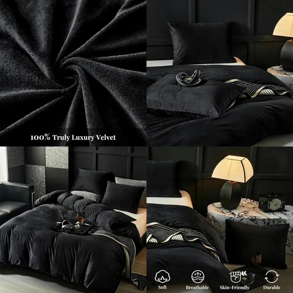 

Черный бархатный пододеяльник King Size, комплект постельного белья из 3 предметов, ультрамягкий роскошный текстурированный пододеяльник из кристаллического бархата