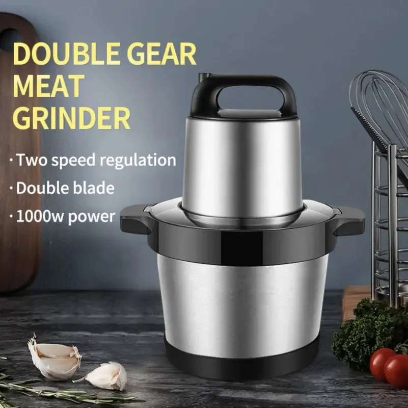 

6L Stainless Steel Kitchen Meat Grinder Pounding Machine Pounder Maker African Household Kitchenware Double Mixing Blades