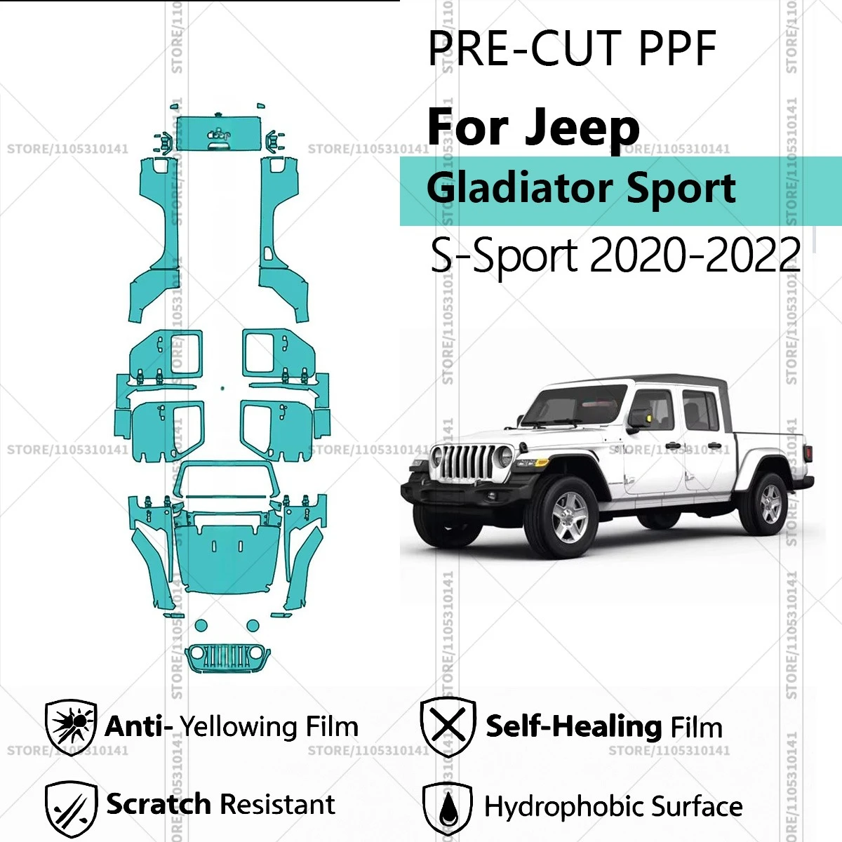 

Pre-Cut Paint Protection Film PPF Transparent Car Film Automotive PPF Full Vehicle For Jeep Gladiator Sport S-Sport 2020-2022