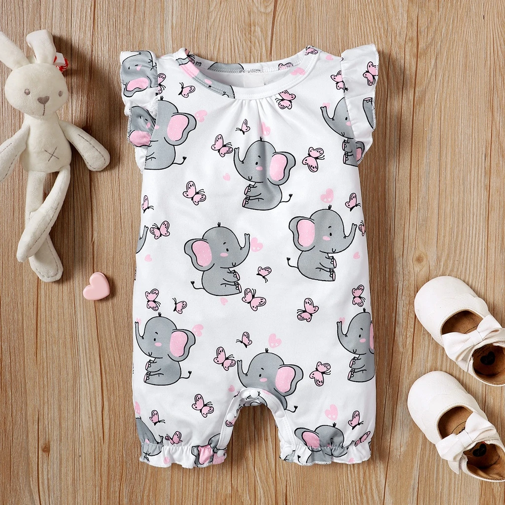 3-24 Months Baby Girl Romper Cute Little Elephant Sleeveless Bodysuit Infant Girl Summer Jumpsuit Toddler Girl Casual Outfit