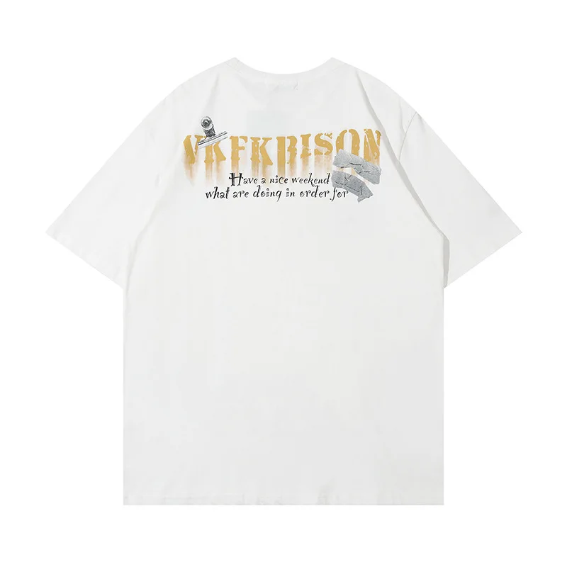 الأمريكية الرجعية الهيب هوب الأطفال المطبوعة قصيرة الأكمام تي شيرت للرجال Ins الشارع القوطية فضفاض Y2k الجولة الرقبة القطن زوجين القمم #4