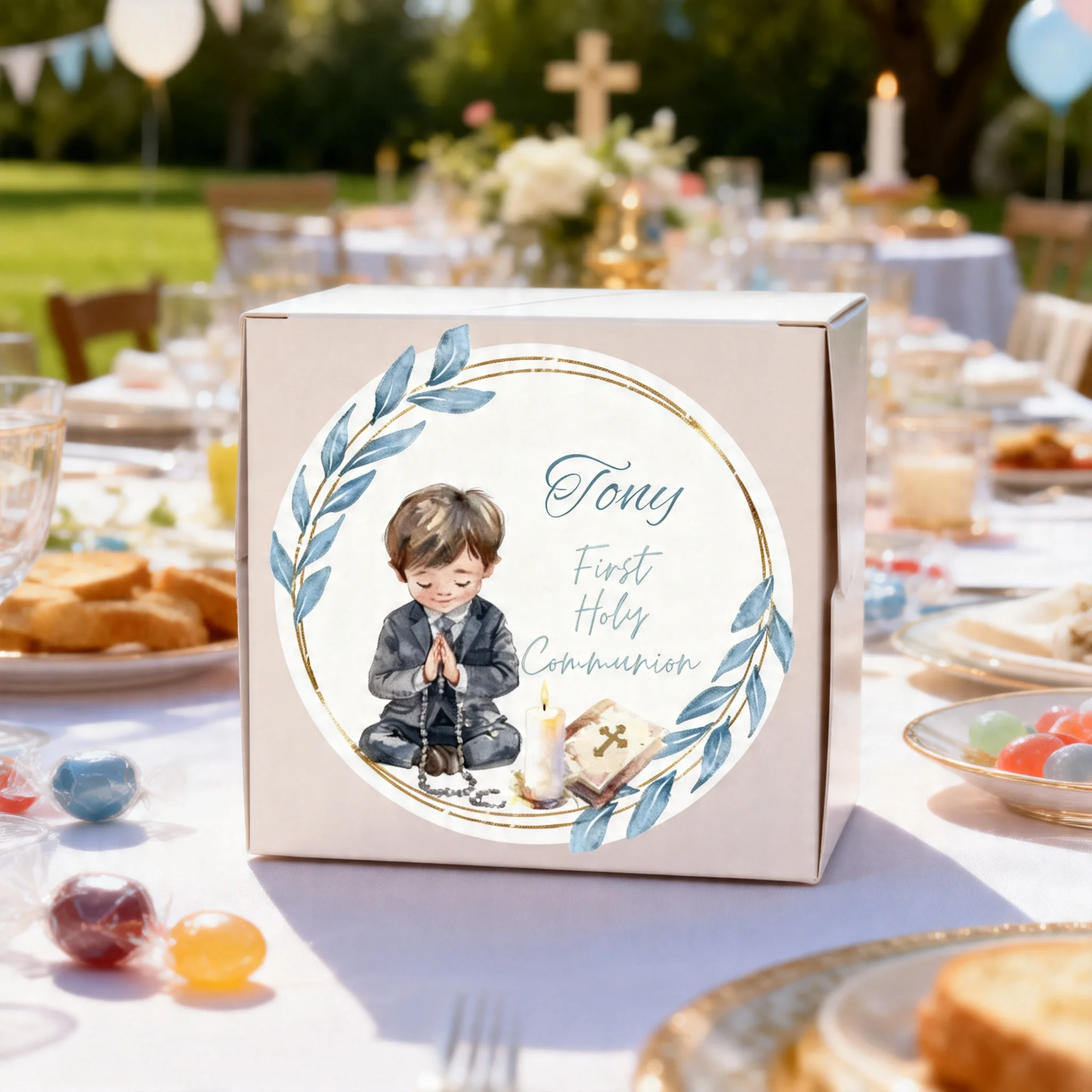 Custom Mi Primera Comunión Sticker - Personalized First Holy Communion Label for Baptism Tag