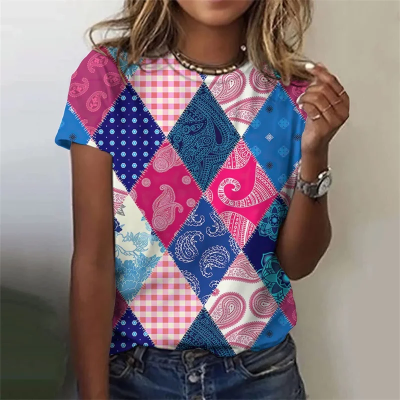 

Checkered Print Graphic T-Shirt For Women Fashion O-Neck Short Sleeve Tees Tops Women's Casual Daily Loose T-Shirt Y2k Clothing