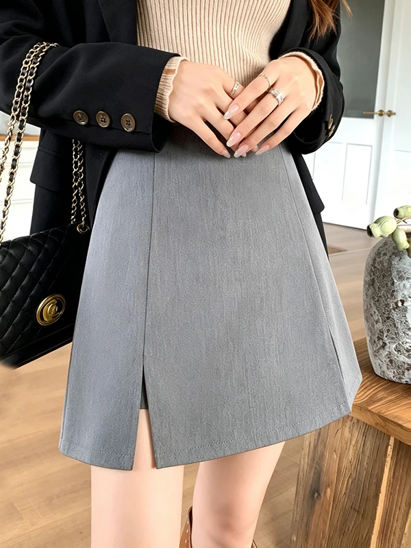 Business Suit Half Skirt Spring Autumn High Waist Anti Exposure Slit Sexy a Line Short Skirt Pants for Petite Women