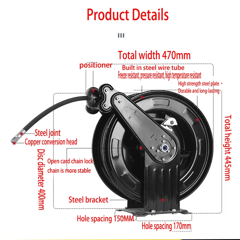 Retractable Air Hose Reel Wall Mounted Heavy-duty Dual Arm Stainless Steel Reel Cleaning Car Maintenance