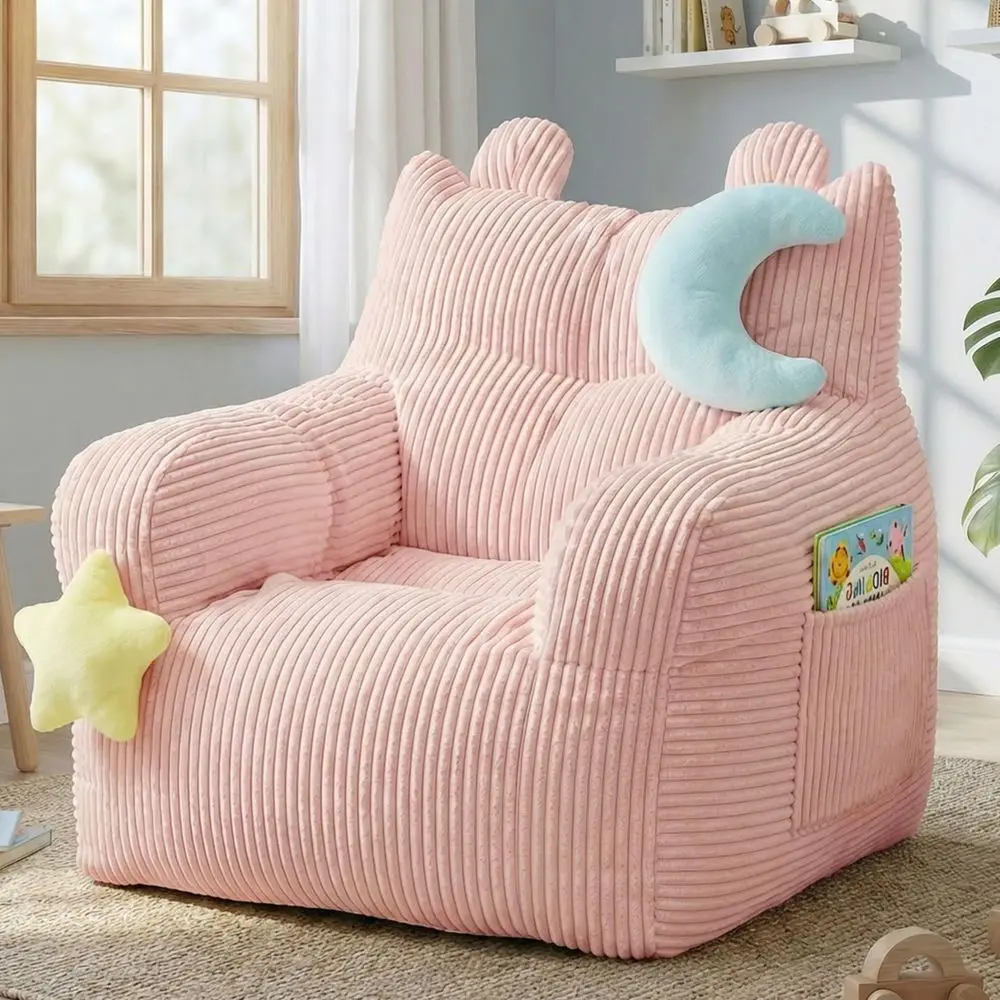 Bean Bag Chairs for Kids, Comfy Bean Bag Chair with 2 Plush Toys, Toddler Chair with Pocket, Stuffed Lazy Sofa with Filler for