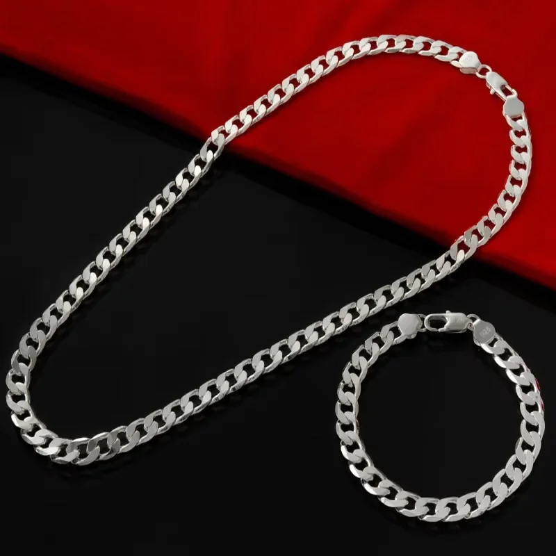 Special Offer 925 Sterling Silver Classic 6MM Geometry Chain Bracelet Necklaces Jewelry Sets For Women Fashion Party Wedding