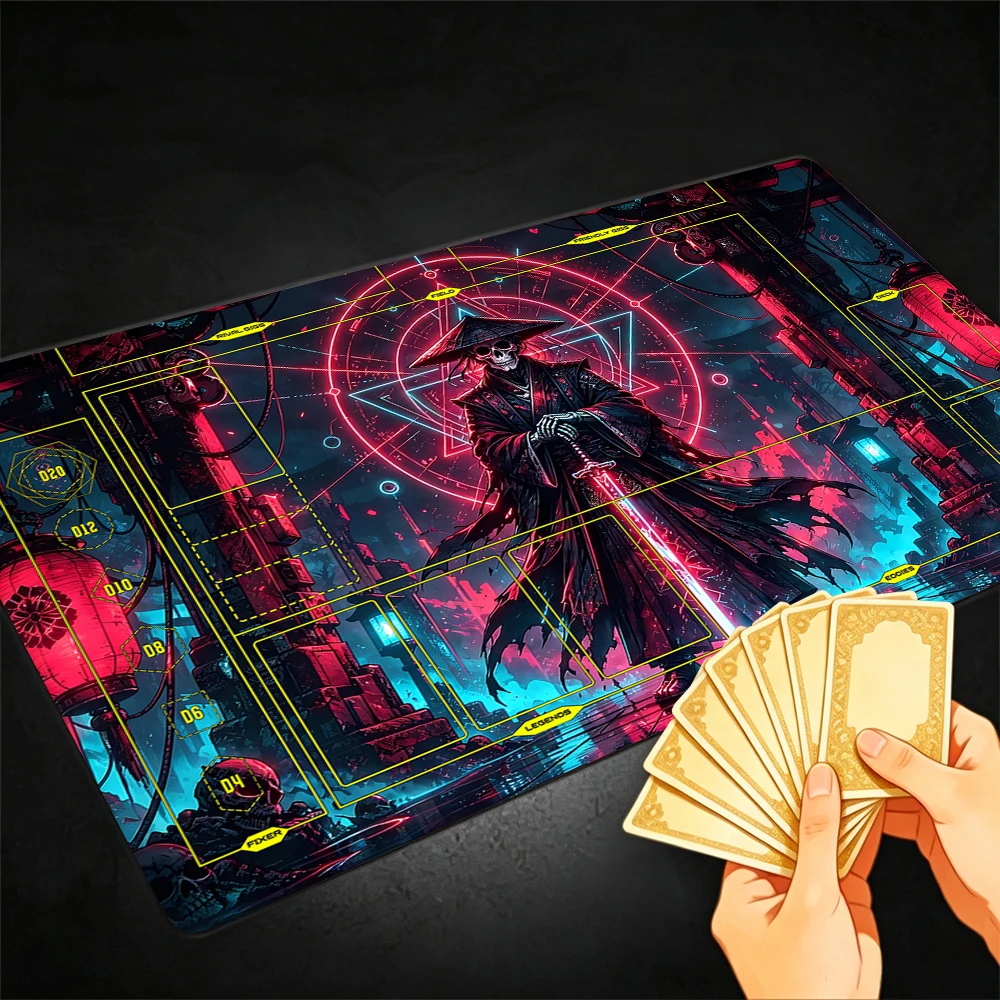 Skeleton Swordsman Cyber TCG Playmat Magic Playmat with Stitched Edge Anti-slip base Gathering Gaming Mat Trading Card Game