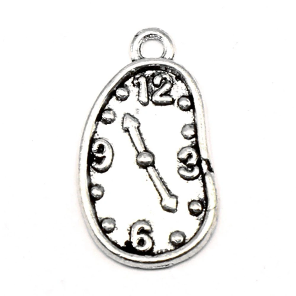 10pcs 13x23mm Clock Charms Pendant Necklac Bag Accessories Handmade Jewerly Antique Silver Color