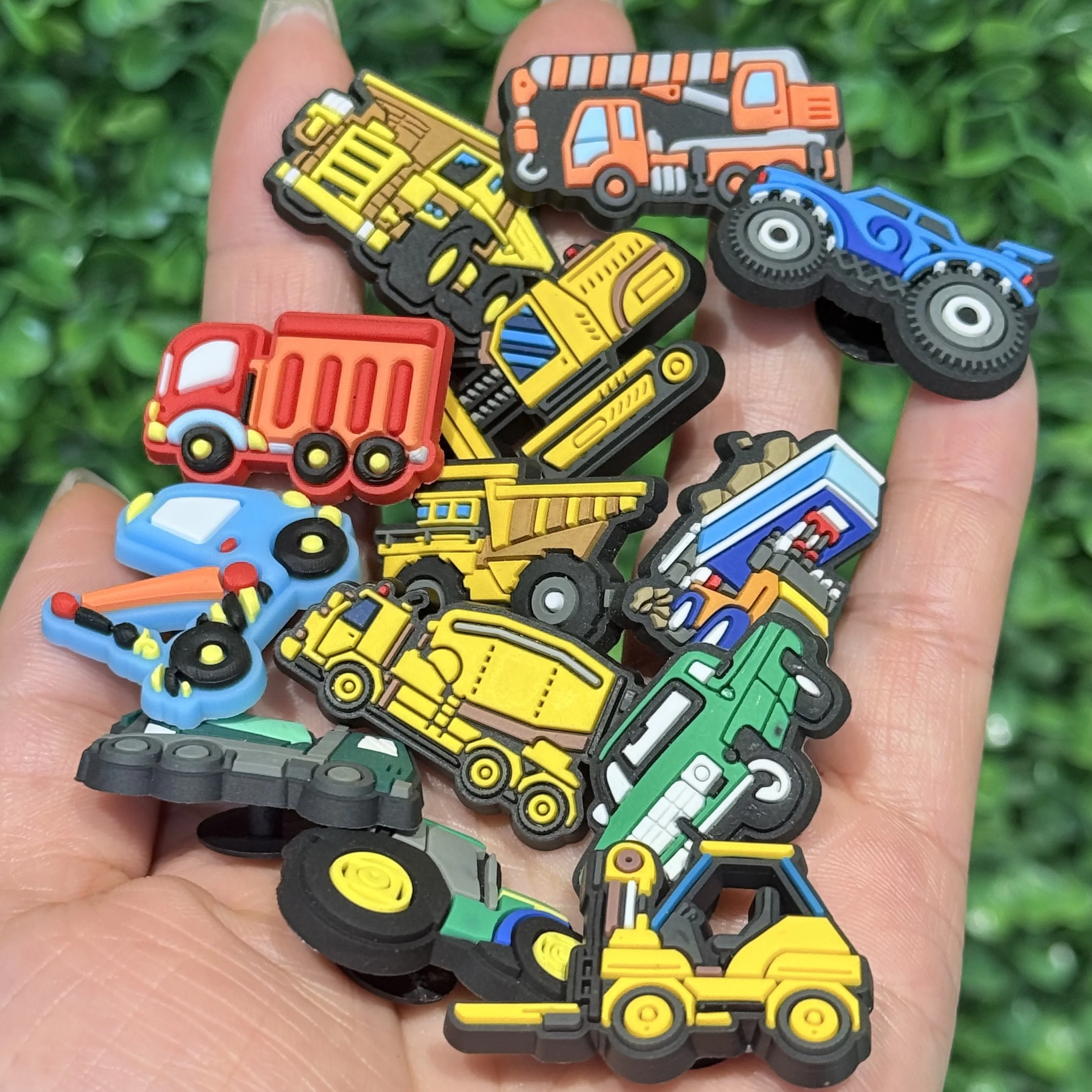 50-100Pcs Various Engineering Vehicle PVC Shoe Buckle Charms Truck Slipper Decorations For Boys Favorite Holiday Gift