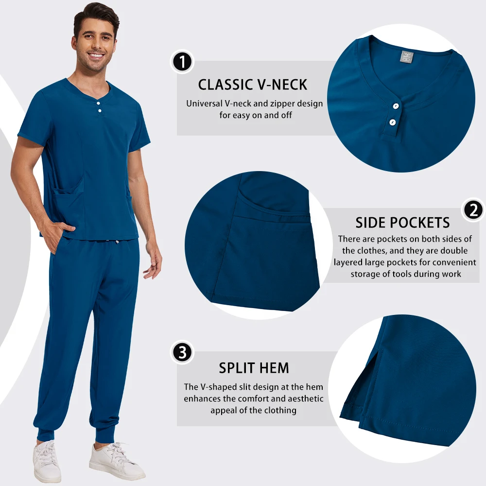 ชุดยูนิฟอร์มแพทย์แบบสครับ ผ้าระบายอากาศ ยืดหยุ่น ชุดทำงานในห้องปฏิบัติการ ชุดพยาบาลโรงพยาบาล แขนสั้น ทรงจ็อกเกอร์ ขายส่ง