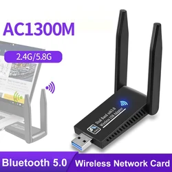 1300Mbps Wireless Network Card Bluetooth 5.0 WiFi USB Adapter Dual Band 2.4G/5.8Ghz Wireless Receiver for Laptop PC Win 8/ 10/11