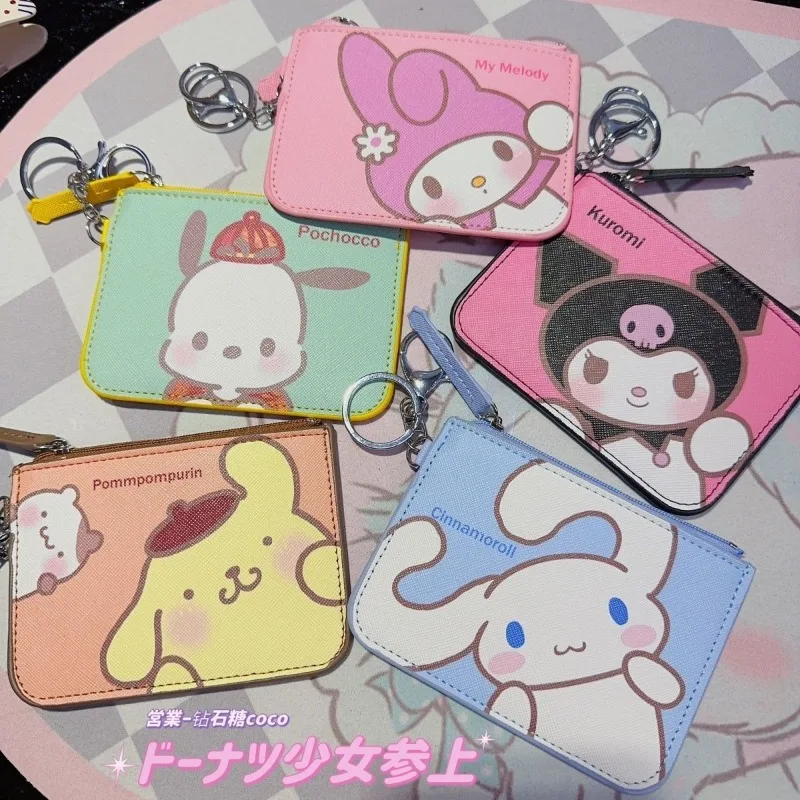 

New Kawaii Sanrio Hello Kitty Kuromi My Melody Cinnamon Roll PU Zipper Anime Cartoon Bag ID Storage Accessories Coin Purse Gift