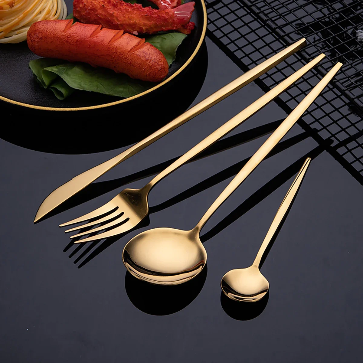 36Pcs Dinnerware Sets Stainless Steel Tableware Set Black Flatware Mirror Knife Fork Dessert Spoon Luxury Western Cutlery Set