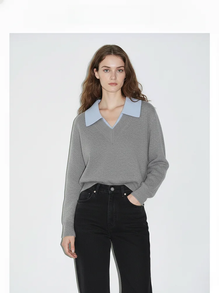 

Женский трикотаж Acousotg V-Ne Color Blo, свободного кроя, с длинными рукавами, из смесовой шерсти, повседневный, с эффектом двухслойности, для осени и зимы