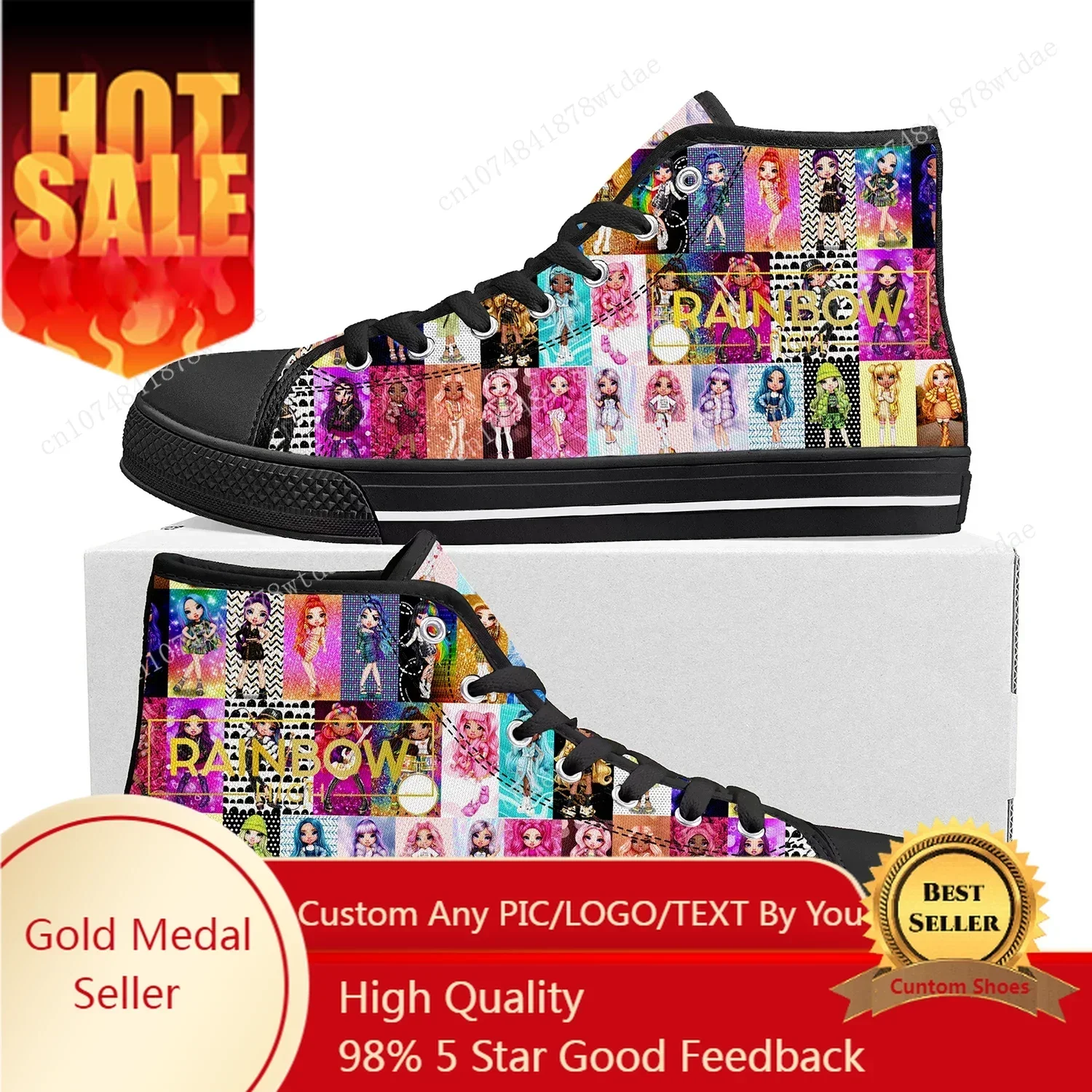 

Rainbow High Girls High Top Sneakers Mens Womens Teenager High Quality Canvas Sneaker Anime Cartoon Casual Custom Made Shoes