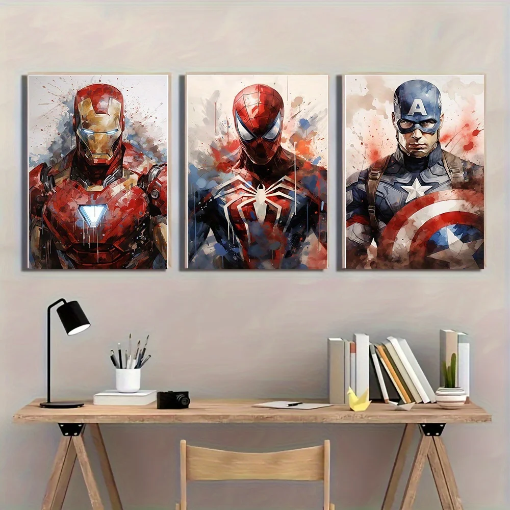 3 pièces Marvel Avengers toile Art impression-Iron Man, Spiderman, Captain America décor mural sans cadre pour salon ou chambre à coucher,