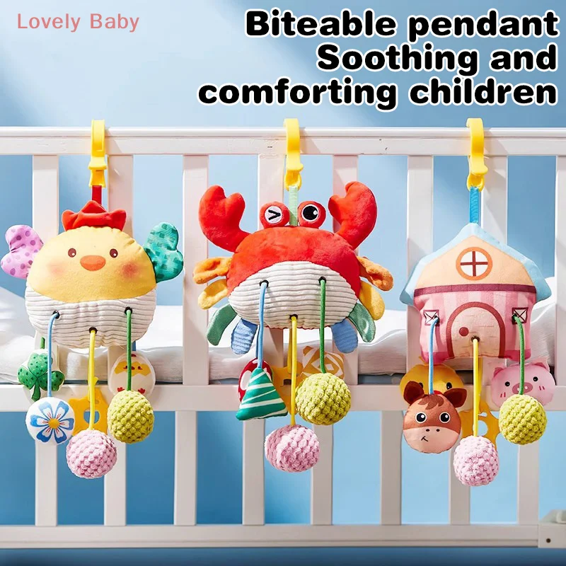 【BBS】Juguete de animación con cordón colgante para cama de bebé, sonajeros para bebé recién nacido, juguetes de cuerda para tirar, juguetes de dibujos animados, juguete educativo Montessori para bebé