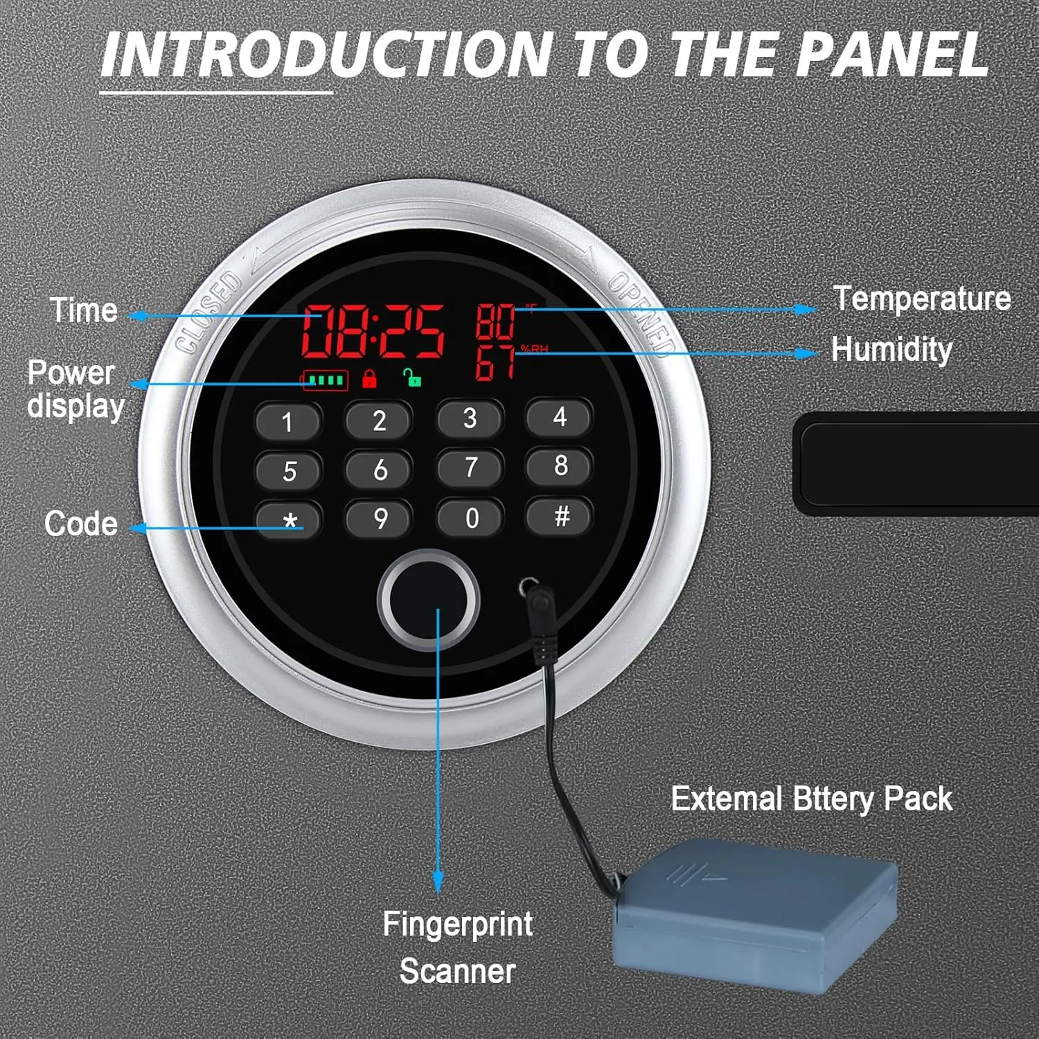 Smart Security Cabinet Safe, Steel Lock Box hand Gun Safe -Perfect for Home/Office/Hotel, Secure Pistols, Documents, Jewelry, Va