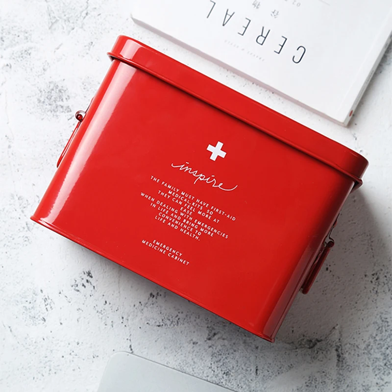 Medical care box Tin small medicine box Medicine storage  Multi-layer large-capacity household first aid kit Medical