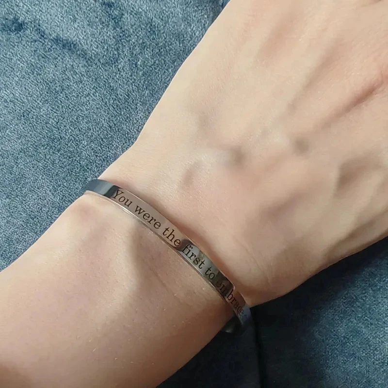 Personalized Double Side Engraved Silver Cuff Bangle