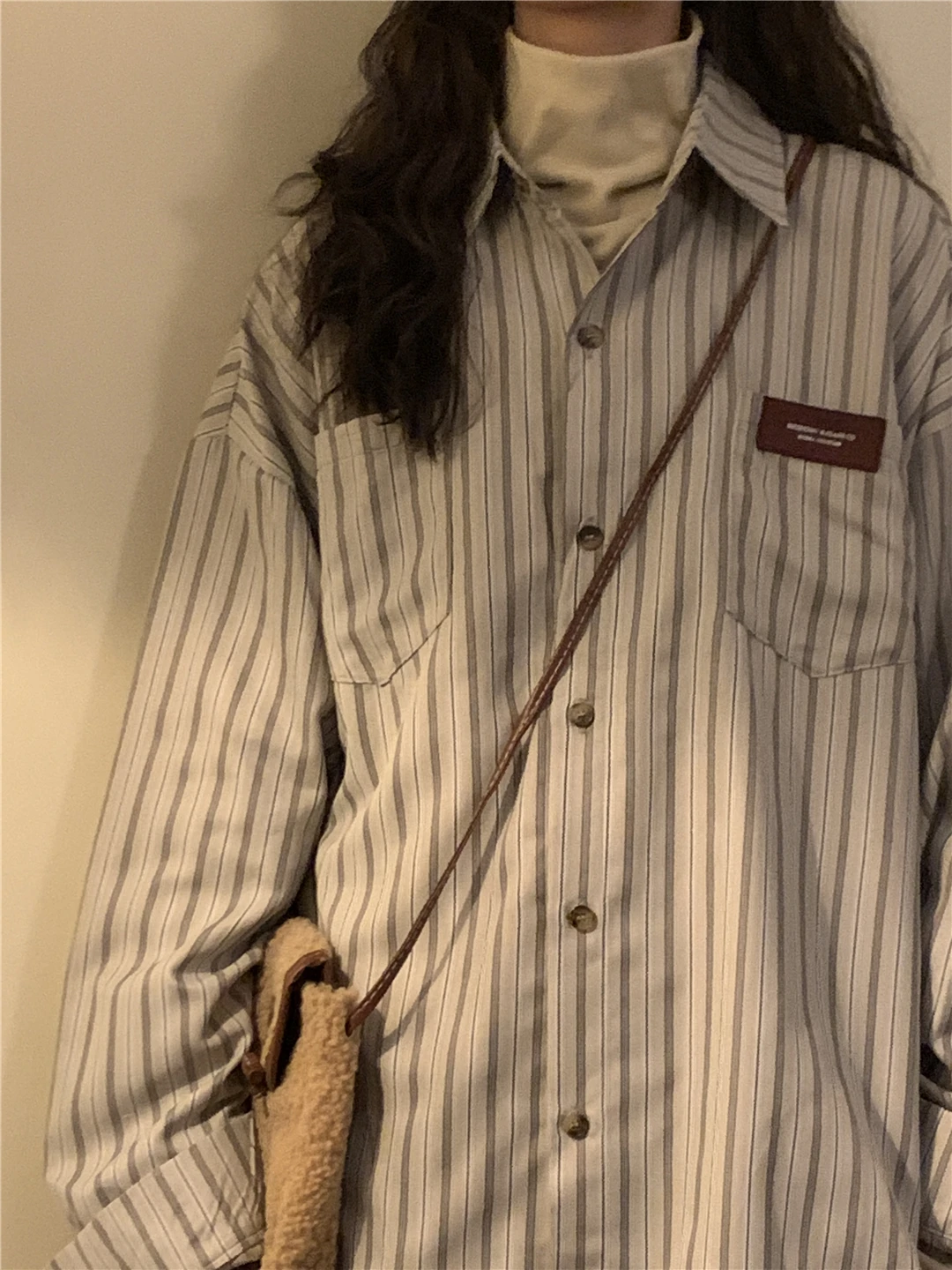 Spring Autumn 2025 New Style Japanese Retro Hongwei Casual Long Sleeve Striped Shirt Men Women Couple Trendy Loose Shirt