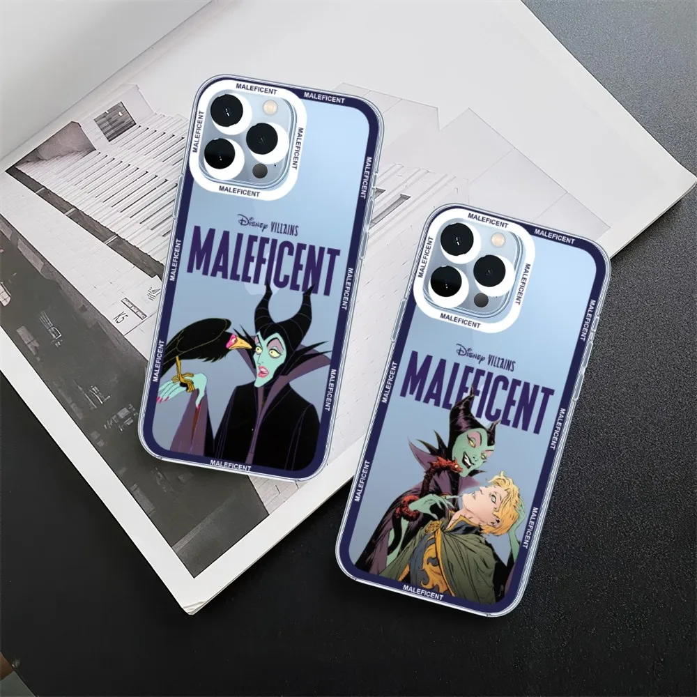 MINISO Disney Maleficent Phone Case For iPhone 11 12 Mini 13 14 15 Pro Max Transparent Shell