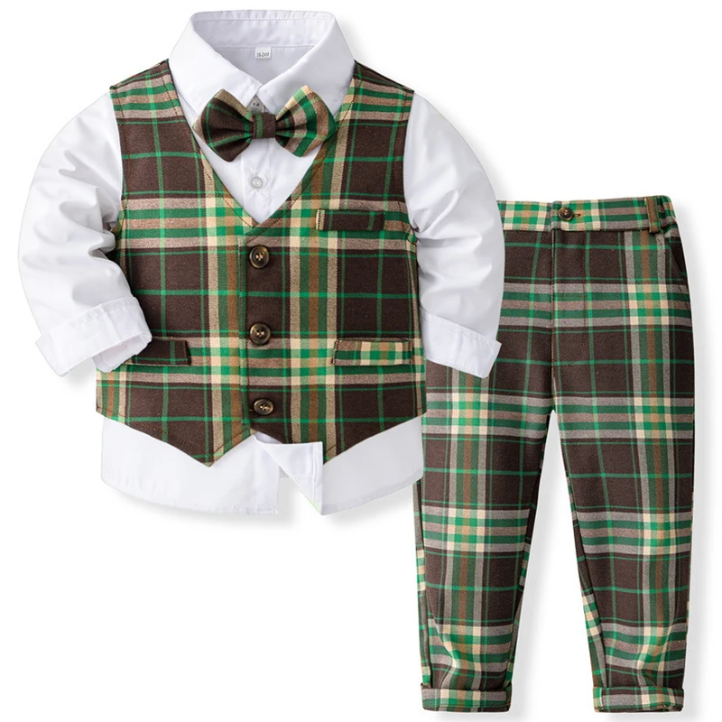 

4Piece Spring Baby Boy Luxury Clothes Korean Outfit Set Fashion Gentleman Vest+Shirt+Pants+Tie Children Boutique Clothing BC1568