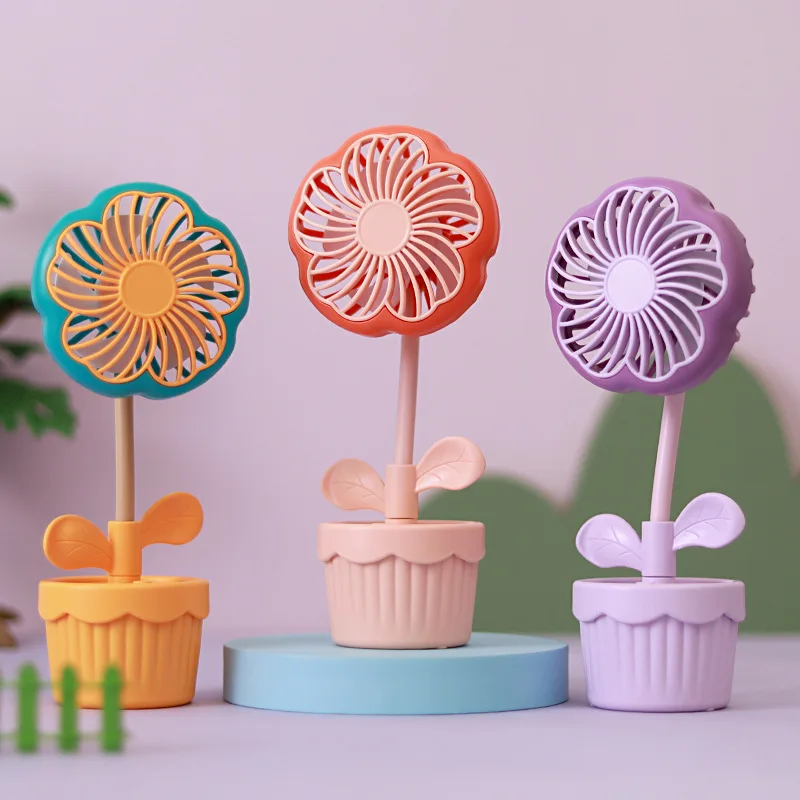 2024 New Mobile Phone Holder Small Fan Handheld USB Charging Mini Flower Pot Portable Office Student Electric Fan Dropship