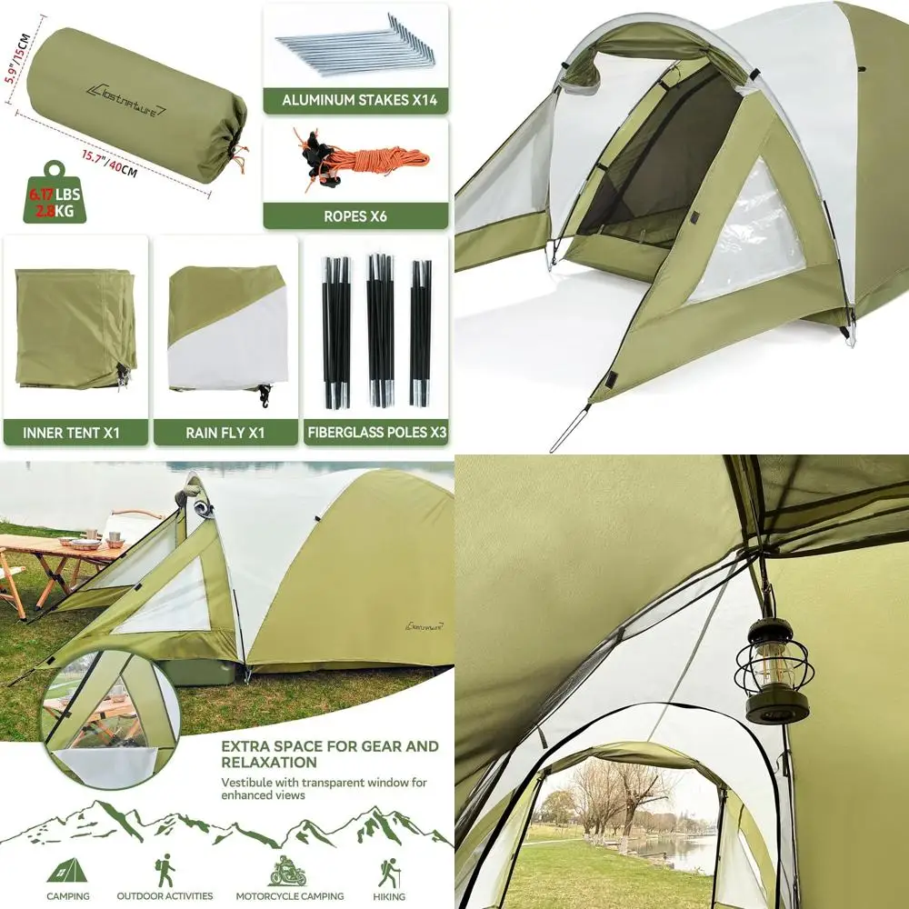 

Водонепроницаемая палатка для кемпинга на 2 человека с крыльцом — легкий, простой в установке укрытие для пеших прогулок, походов, приключений на свежем воздухе