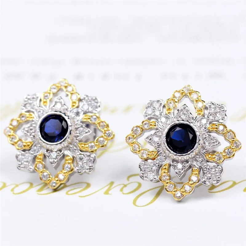 

CMajor S925 Solid Sterling Silver Delicate Luxurious Vintage Temperament Elegant Flower Shape Two Tone Stud Earrings for Women