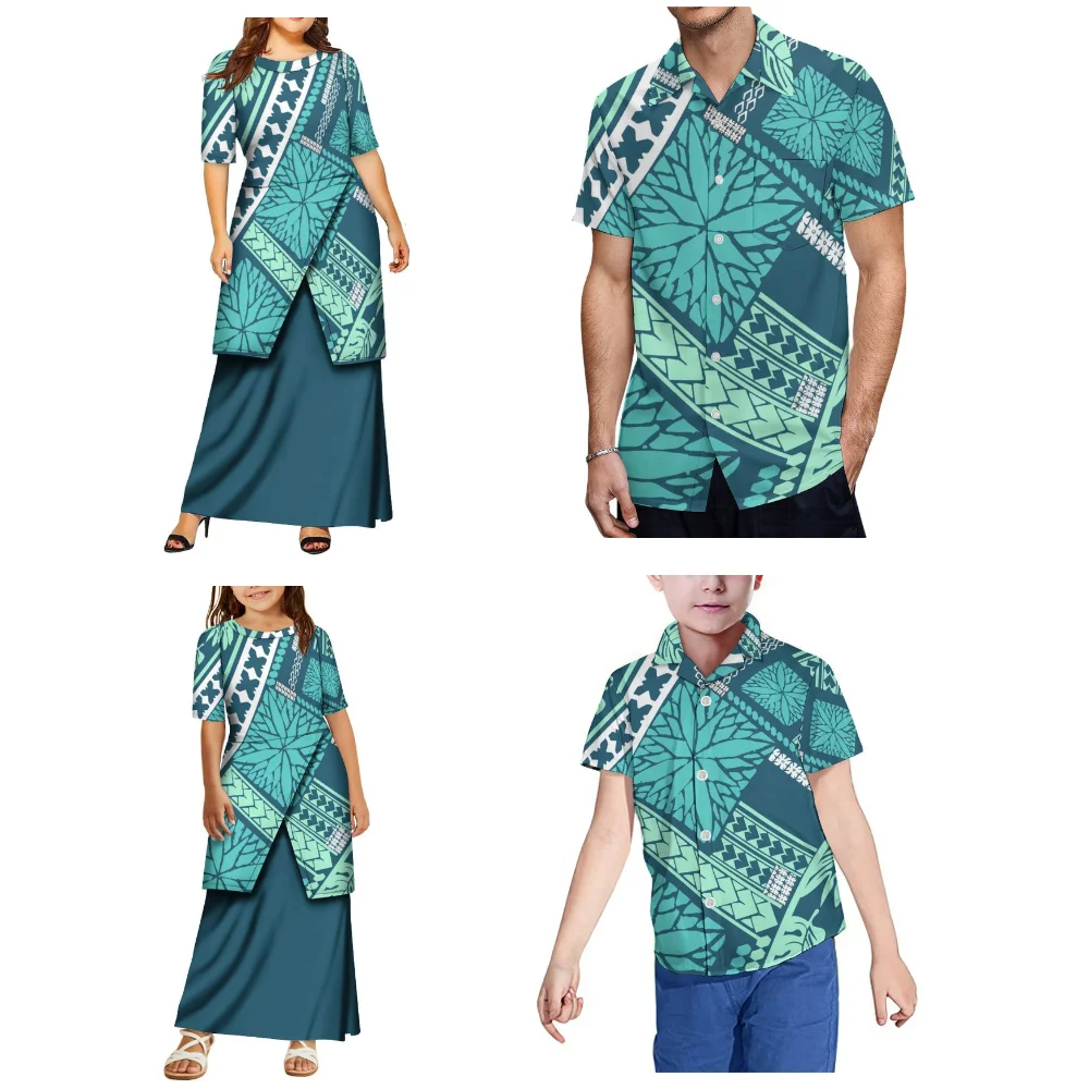Summer Round-Neck Puletasi Men'S And Boys' Shirts Fashionable Parent-Child Outfits Custom-Made Polynesian Family Sets