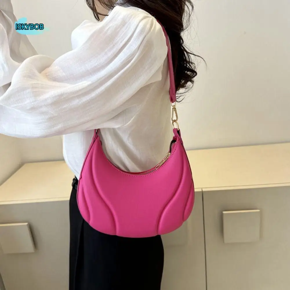 

Portable Pu Leather Crescent Bag Tote Casual Pu Leather Handbag Solid Color Elagant Underarm Bag Girls