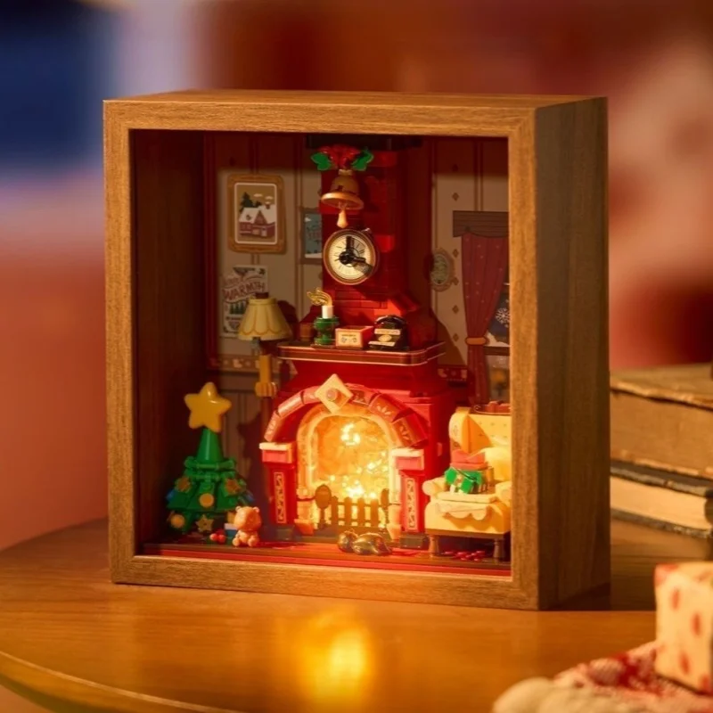 Ciepły Zimowy Kominek Klocki Konstrukcyjne Ramka na Zdjęcia Stereoskopowy Model Obrazu Zabawka Ozdoba na Biurko Prezent Świąteczny