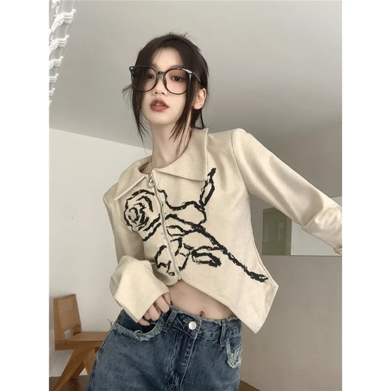 

Women's Clothes Irregular French Vintage Spring Sense of Design Mature POLO Collar Knitting Slim Fit Long Sleeves Tops Cardigan