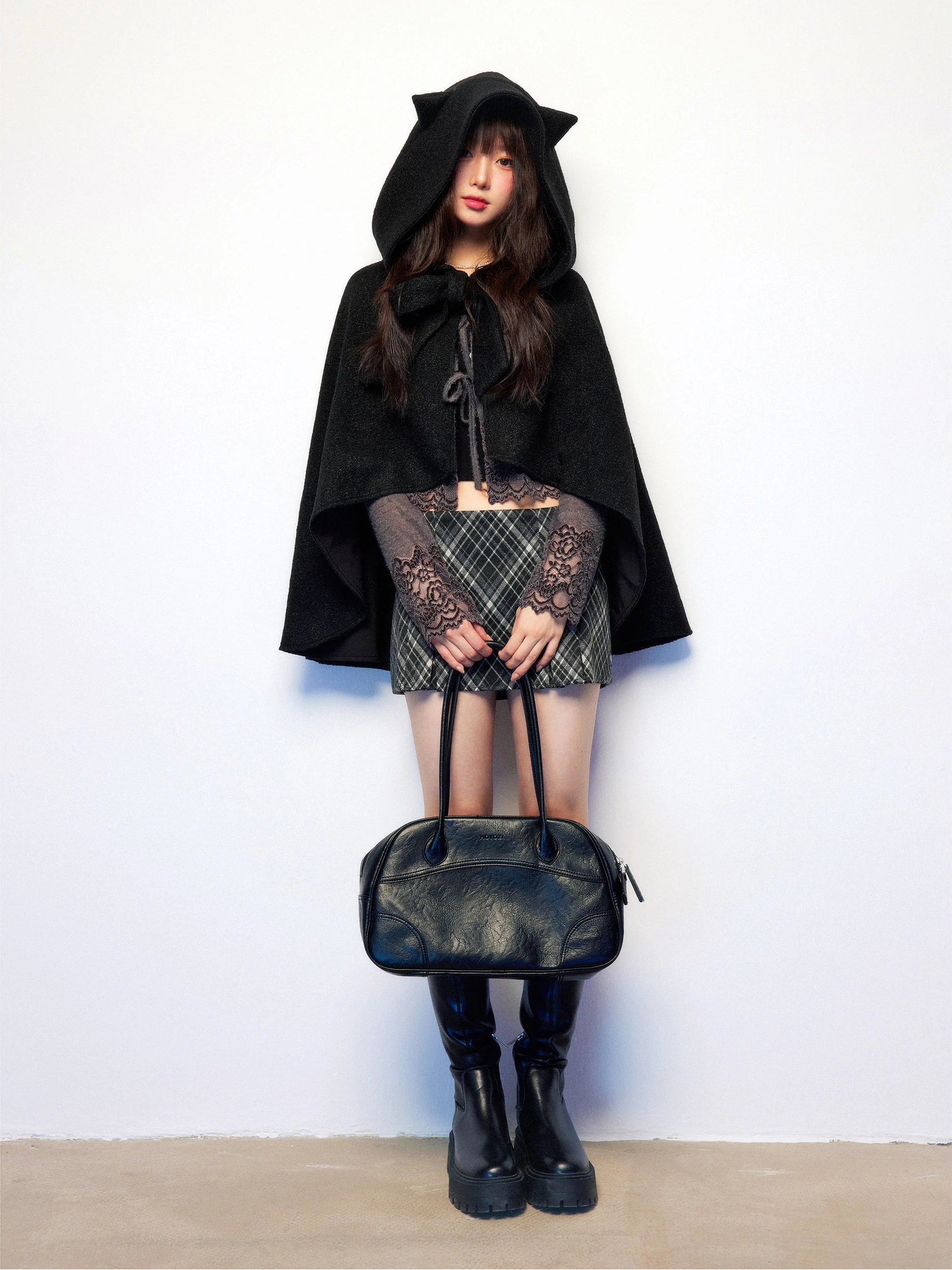 

AjoRos, зимний плащ с ушками, женское ортопальто, осень-зима, Thiened, полиэстер, шерсть, длинный све, цвет с капюшоном