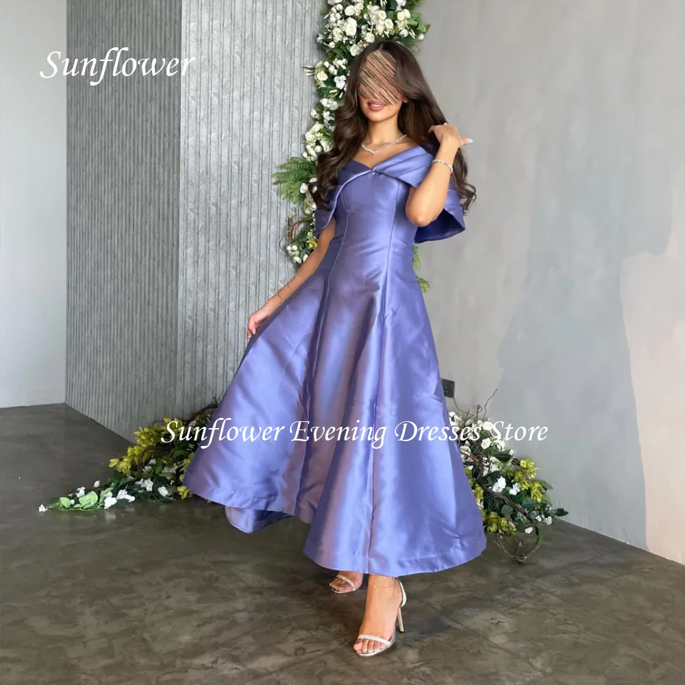 Sunflower Off the Shoulder Prom Gown A-LINE Evening Dress Satin Party Dress 2023 Backless Ankle-Length Wedding Dress