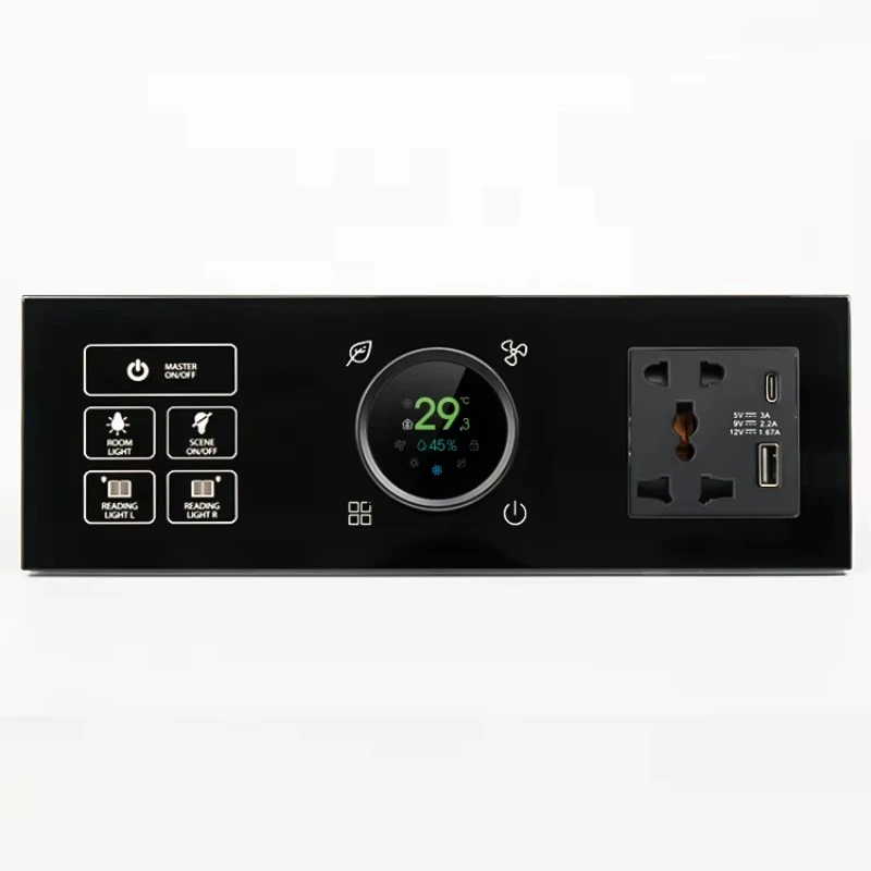 18D Hotel uses 3 connected touch switches with thermostat and dual power sockets Smart home product wall switches
